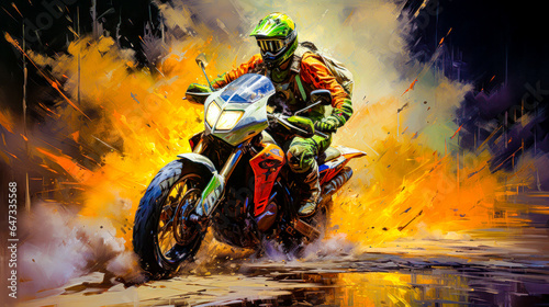 Painting of a Motorcycle Race Abstract Surreal Digital Art Generative AI Background Wallpaper Poster Cover Magazine © Korea Saii