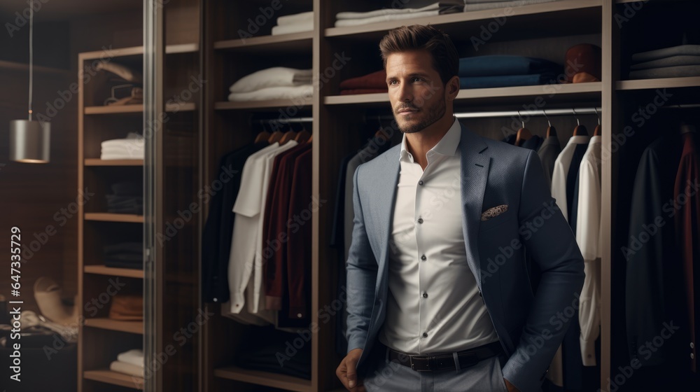Stylish man in the dressing room. Style and men fashion. Stylish man in the dressing room. Style and men fashion.