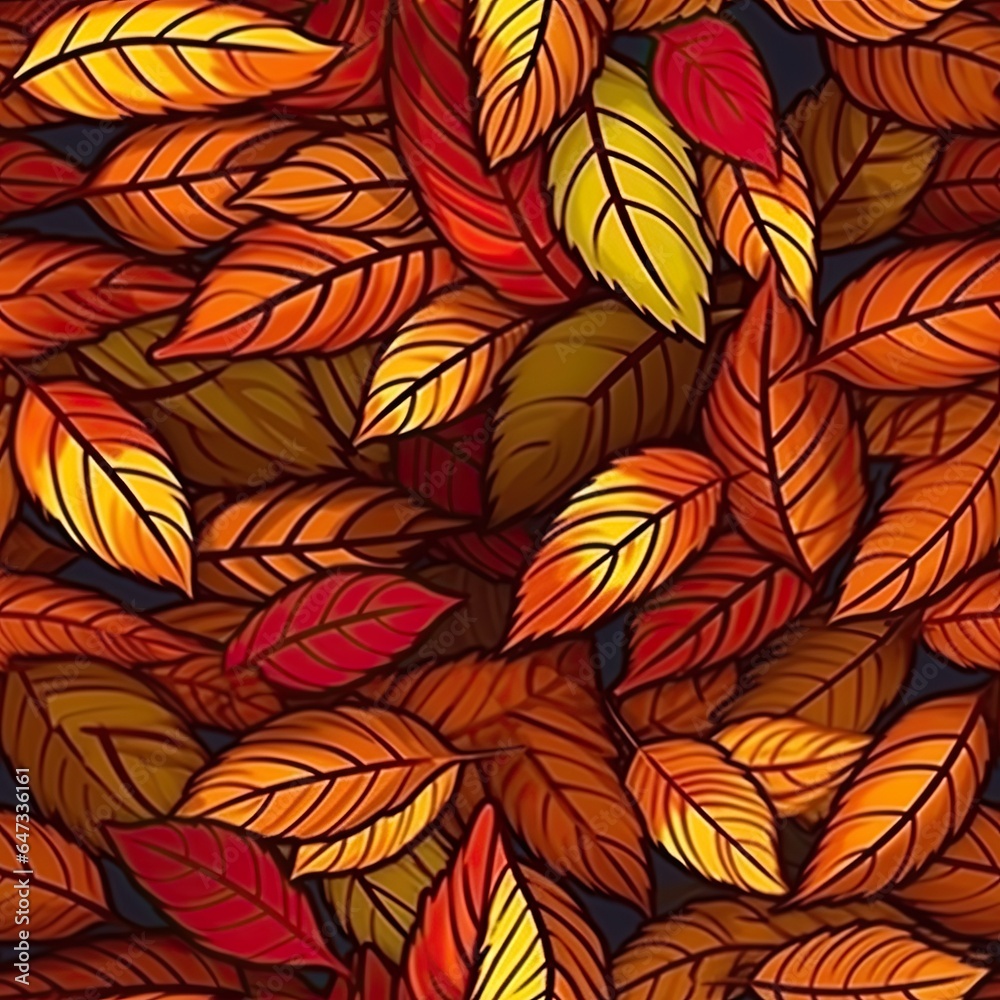 The pattern of Tiny Leaves Painted in the Warm Palette of Fall Hues Generative AI 