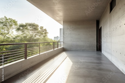 Rendered balcony with spacious concrete wall. Generative AI