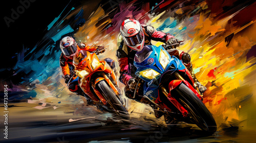 Painting of a Motorcycle Race Abstract Surreal Digital Art Generative AI Background Wallpaper Poster Cover Magazine © Korea Saii