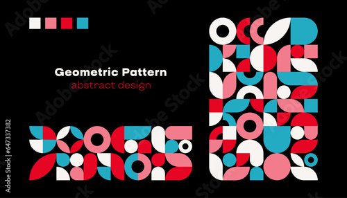 Abstract geometric pattern. Simple circle square shapes, modern minimal banner bauhaus swiss style. Vector background design