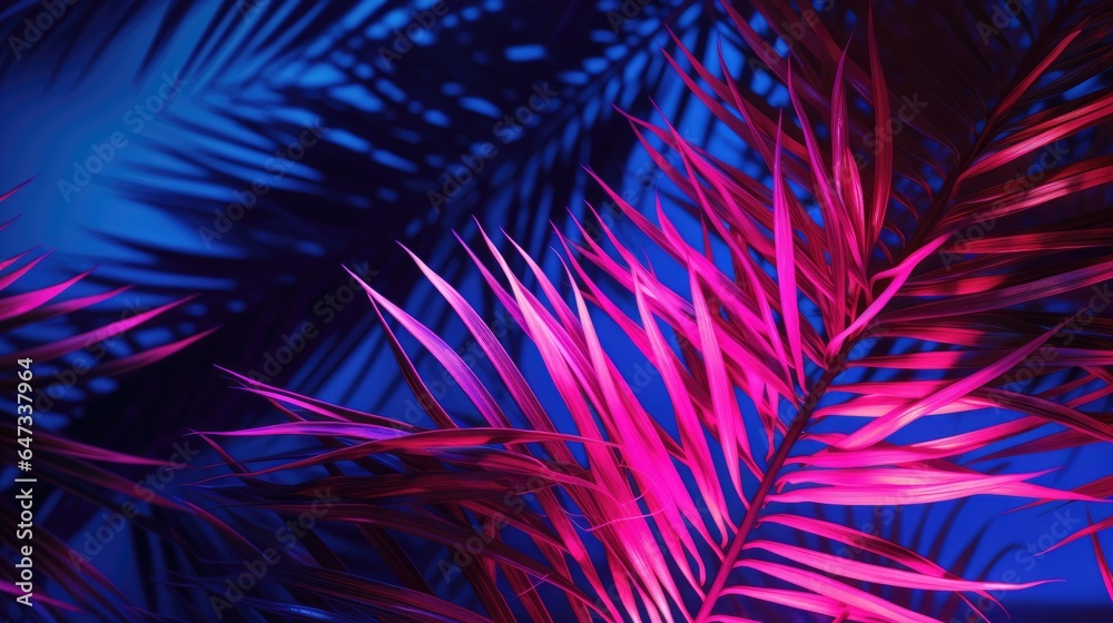 Light and shade on palm leaf background, blue purple toned