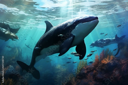 Marine mammals swimming freely in their natural habitat. Generative AI