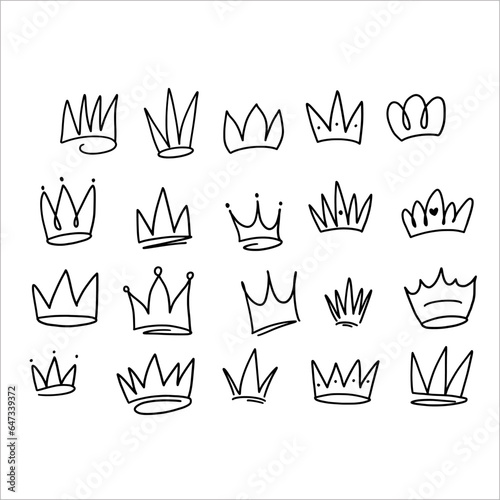 set of doodle crowns vector illustration