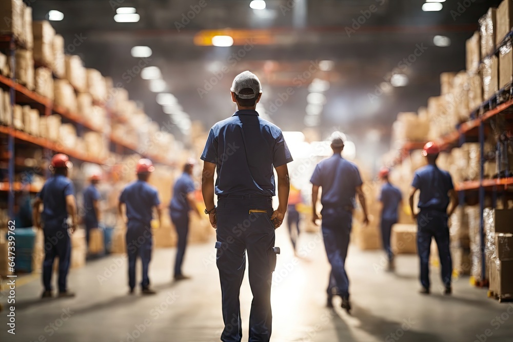 back view Blurred image of warehouse employees in action. ai generative back view Blurred image of warehouse employees in action. ai generative