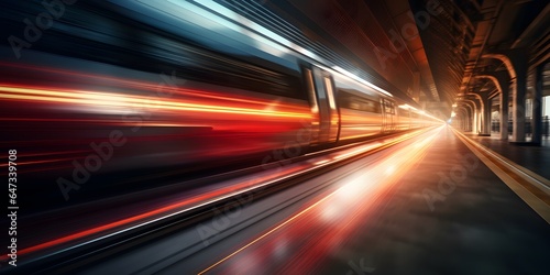 train passing by with long exposure trails of light and dynamic movement, creating a sense of speed and motion © Jing
