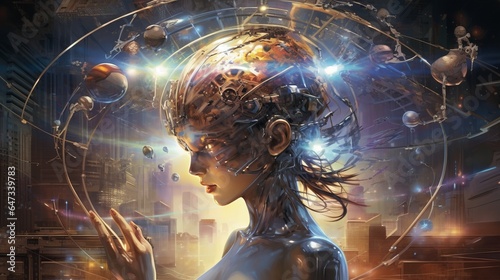 Mankind evolves to a higher level through science and technology, concept; AI Technology