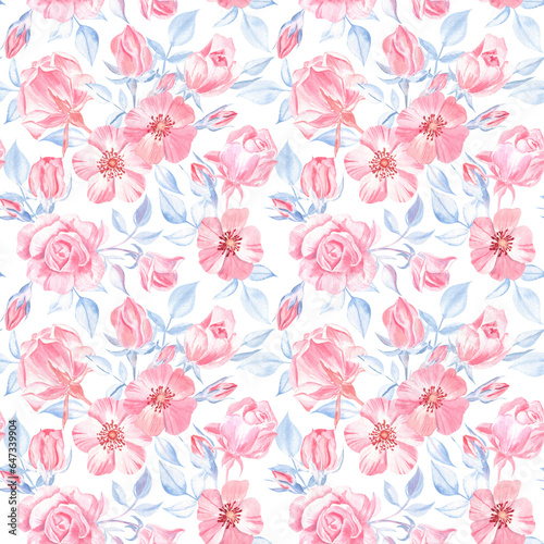 Watercolor roses seamless pattern. Perfect for the farmhouse style - for fabric, home textile, wrapping paper, mugs, notepads, napkins © FlowersForBear