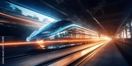 train passing by with long exposure trails of light and dynamic movement, creating a sense of speed and motion photo
