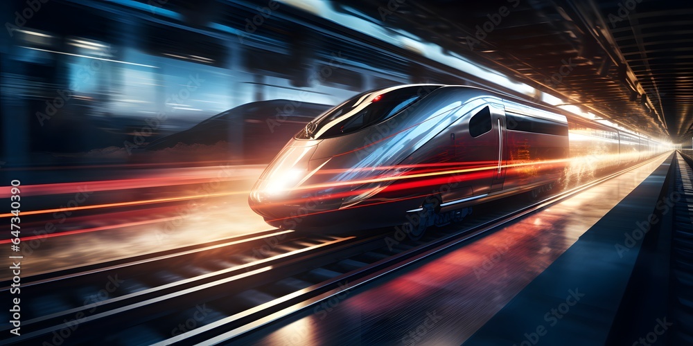 Fototapeta premium train passing by with long exposure trails of light and dynamic movement, creating a sense of speed and motion