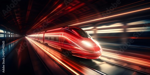 train passing by with long exposure trails of light and dynamic movement, creating a sense of speed and motion