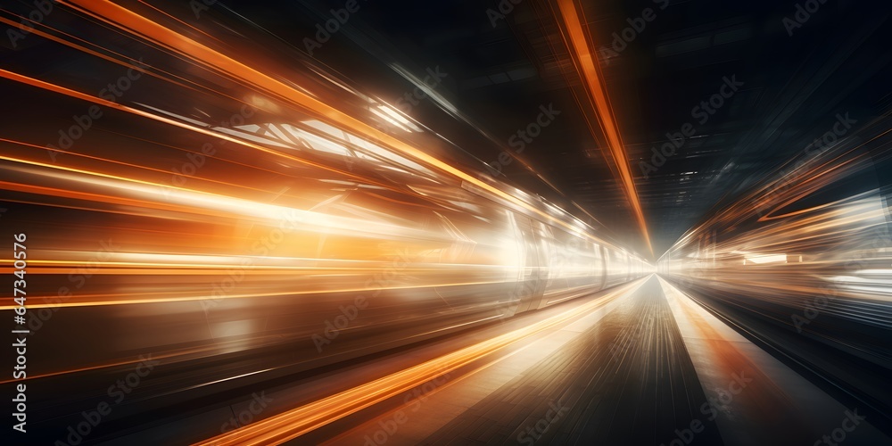 train passing by with long exposure trails of light and dynamic movement, creating a sense of speed and motion