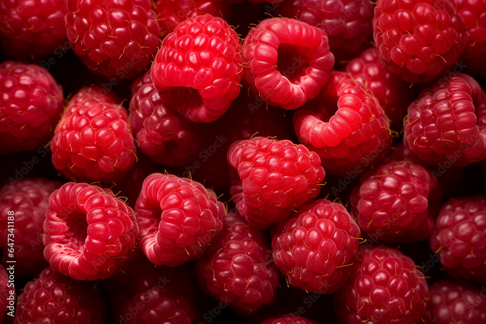 Close up photography of delicious juicy sweet garden pink raspberries with water droplets generative AI concept Close up photography of delicious juicy sweet garden pink raspberries with water droplets generative AI concept