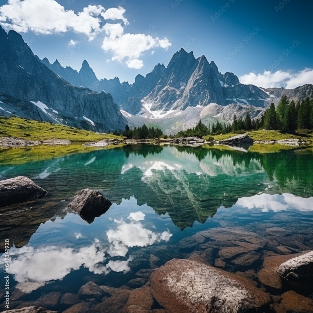 a serene mountain reflection in a pristine alpine lake