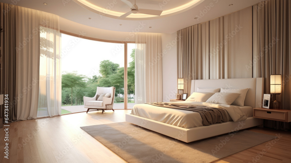 Fototapeta premium Bedroom, Interior design of modern elegant bedroom. Generative Ai