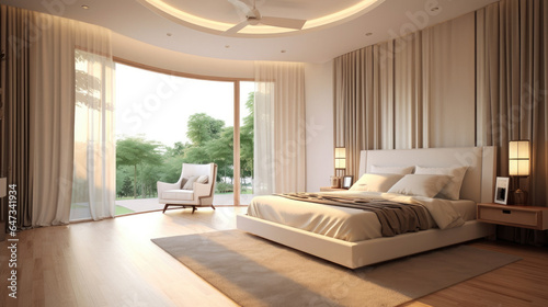 Bedroom, Interior design of modern elegant bedroom. Generative Ai