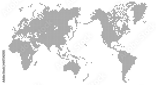 Halftone world map isolated. Vector illustration. Dotted map in flat design  grey SVG.	