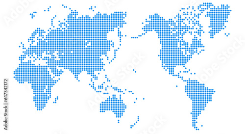 Halftone world map isolated. Vector illustration. Dotted map in flat design Blue SVG.	
