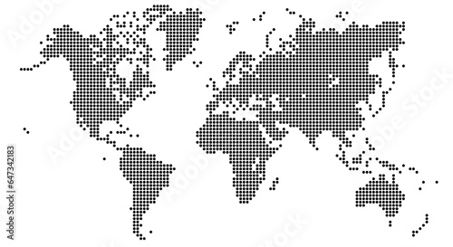Halftone world map isolated. Vector illustration. Dotted map in flat design Blue and grey SVG.	
