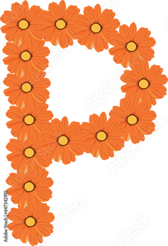 Alphabet Floral Font p , Alphabet Vector , flower font