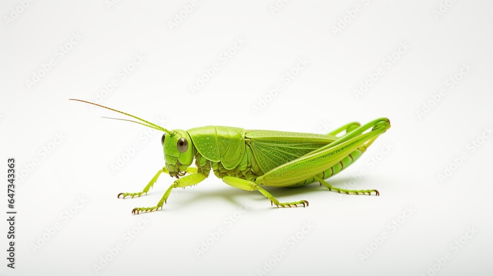 Green grasshopper on white background.AI generated image Green grasshopper on white background.AI generated image