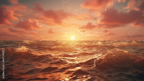  the sun is setting over the ocean with a lot of waves. generative ai
