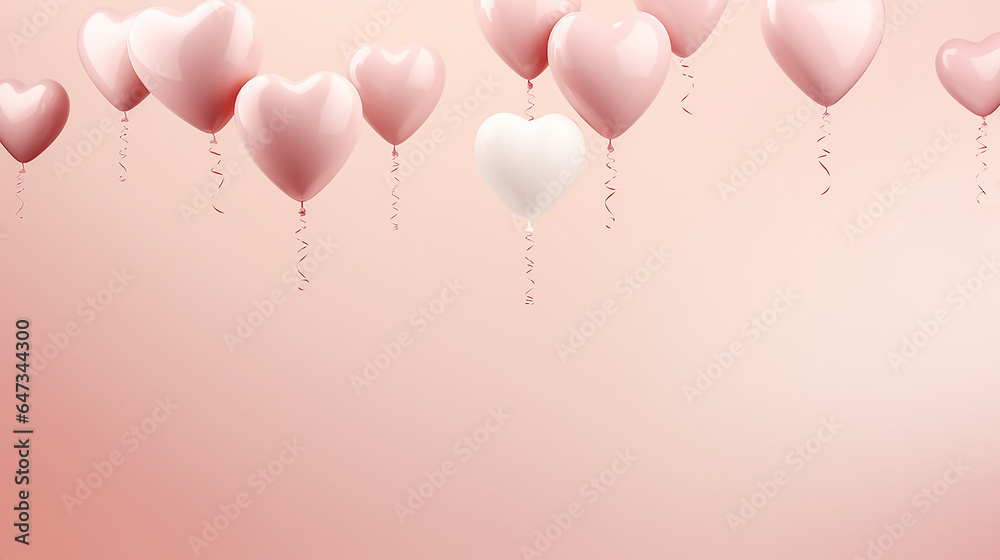 Pink heart-shaped balloons on a pink background, pastel colors. Concept Valentine's Day, wedding, Love symbol. Copy space.