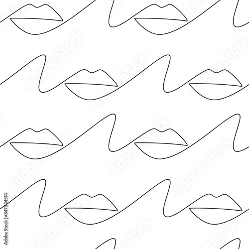 Abstract lips seamless pattern vector. Line continuous drawing. Doodle illustration. Female mouth icon. Wallpaper, graphic background, fabric, textile, print, wrapping paper, package design, card.