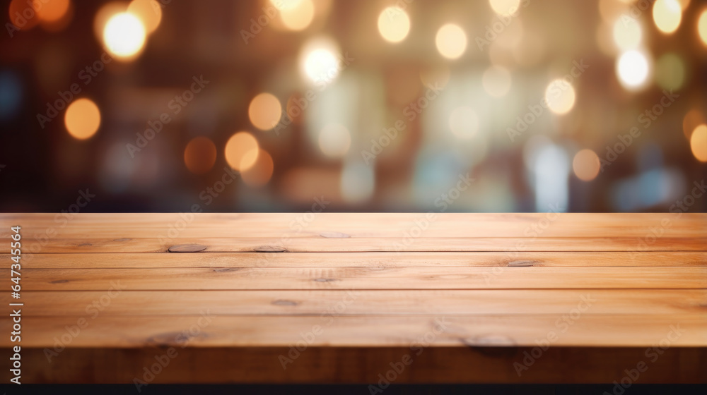 Empty wooden table in front of abstract blurred background of coffee shop . wood table in front can be used for display or montage your products.Mock up for display of product Empty wooden table in front of abstract blurred background of coffee shop . wood table in front can be used for display or montage your products.Mock up for display of product