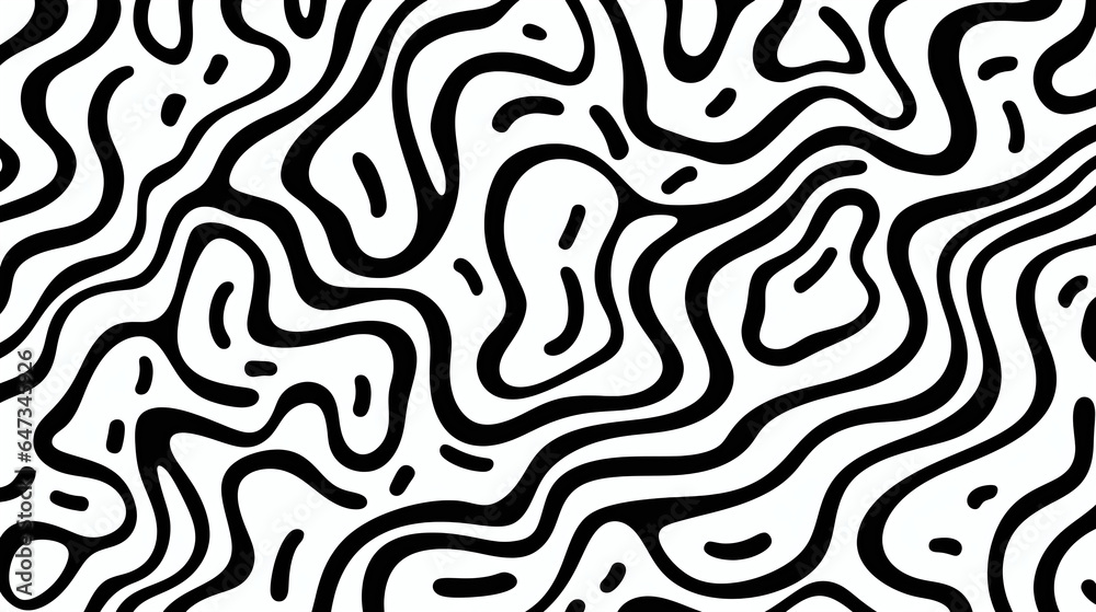 Abstract black and white squiggly pattern on white background