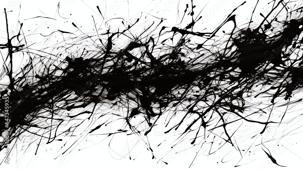 Abstract ink splatter artwork in black and white