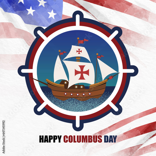 Columbus day greeting card background or emblem. vector illustration. photo