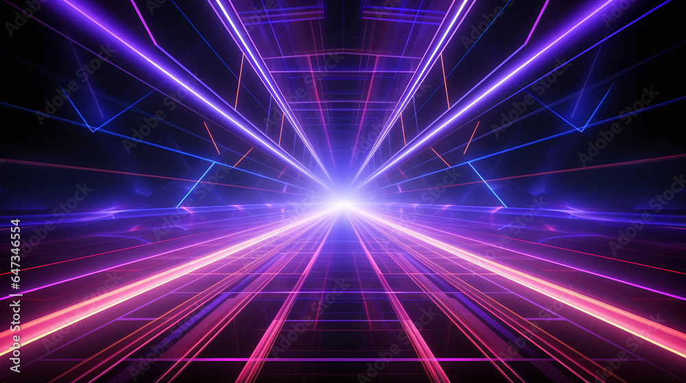 Neon laser trails, futuristic geometric lines in a dark background