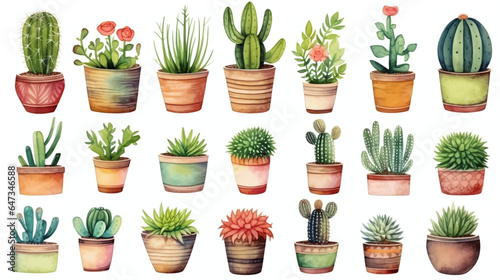 Cacti and succulents watercolor illustration