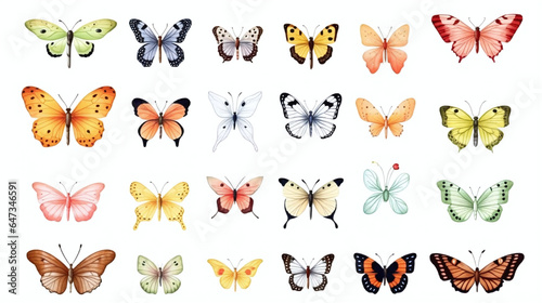 Butterflies and insects in watercolor on white background © Kiss