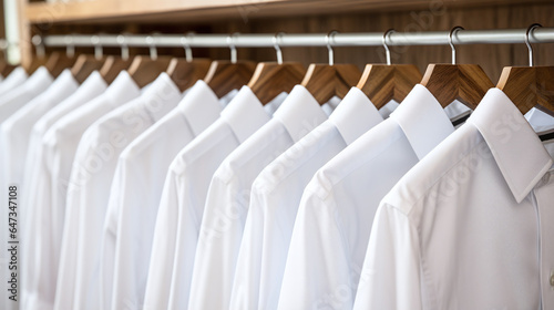 White dress shirts on a clothing rack