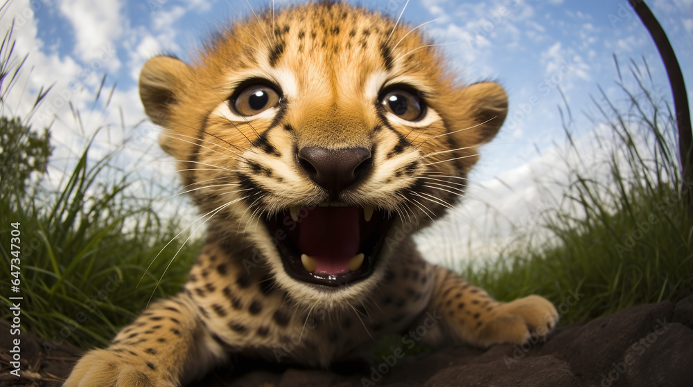 Cheetah smiling with fisheye lens Cheetah smiling with fisheye lens