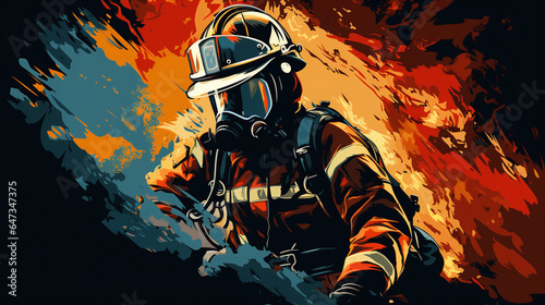 Firefighter fighting fire in protective gear illustration