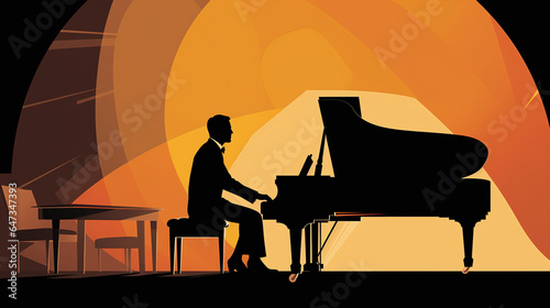 Grand piano player on stage silhouette graphic