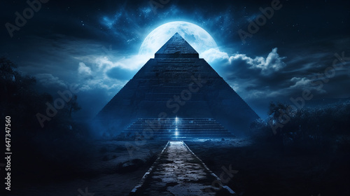 Pyramid illuminated by moonlight in egypt