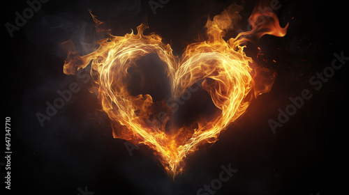 Heart of fire on dark background