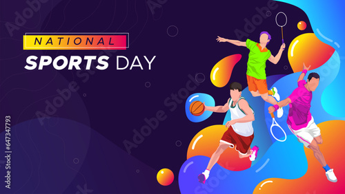 National sports day celebration. template for national sports day football, basketball, tennis and volleyball background. world sports celebration