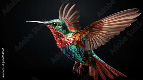  a colorful hummingbird flapping its wings in the air. generative ai