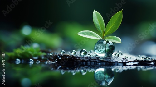  a small green plant sprouting out of a puddle of water. generative ai