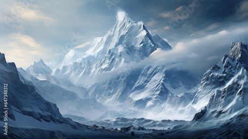  a painting of a mountain range with clouds in the sky.  generative ai © Jevjenijs