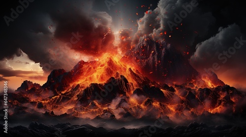  a huge mountain covered in lava and lava with a sky background. generative ai