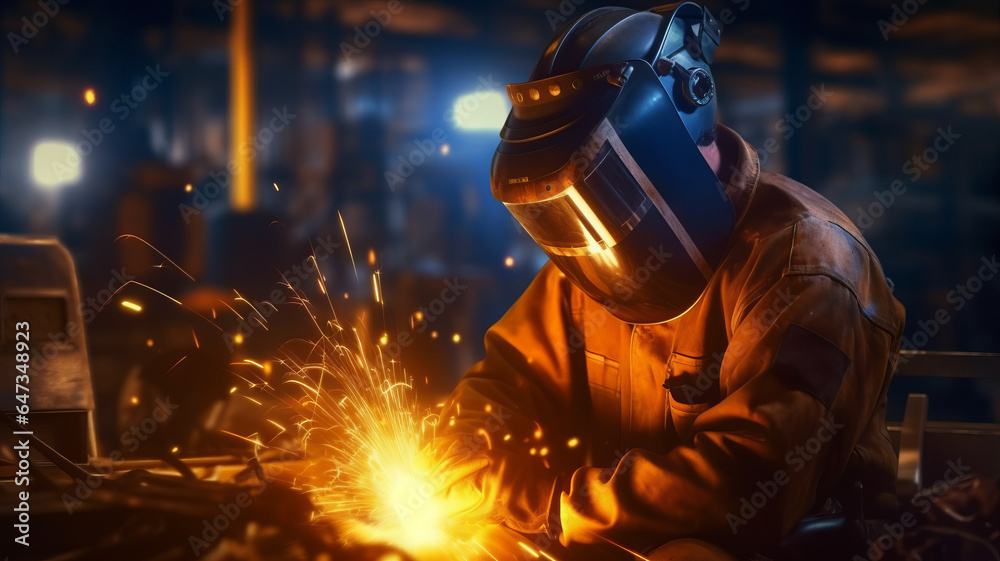 Worker or Welder wear safety gear who perform arc welding in the factory.,generative ai Worker or Welder wear safety gear who perform arc welding in the factory.,generative ai