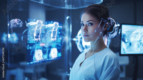 portrait doctor working in futuristic hospital with medical high tech healthcare.,generative ai