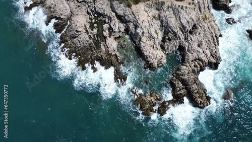 Wave on the rocks, aerial footage
